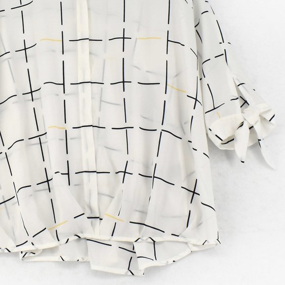 Alfani Womens White Plaid Collared 3/4 Sleeve Rolled Front Top Plus Size 0X - Picture 6 of 7